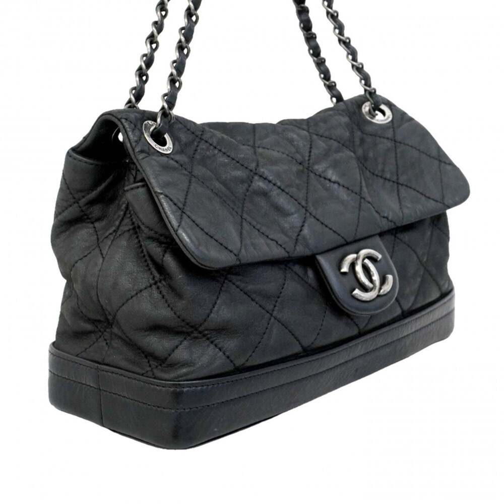 Chanel Matelassé Shoulder Bag, Double Chain, Leather, Black, Women's, P2826025 - Picture 2 of 12
